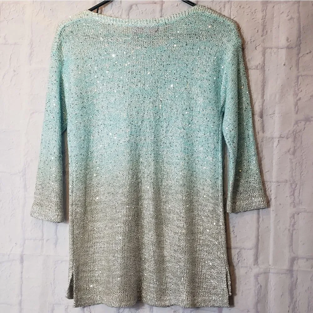 PECK & PECK Sequined Lightweight Ombre Pullover Sweater Petite Small